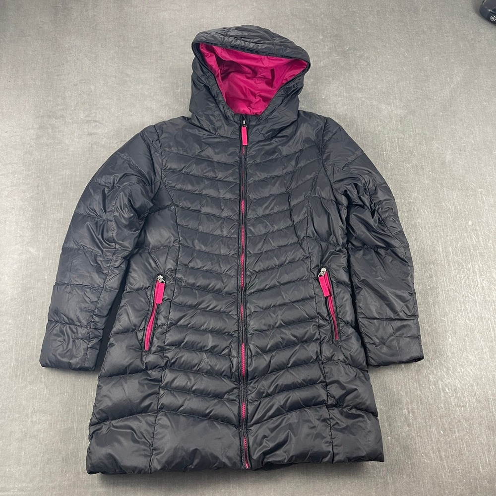 Eddie Bauer Kids L 14-16 Black Pink Hooded Down Puffer Jacket Quilted Parka